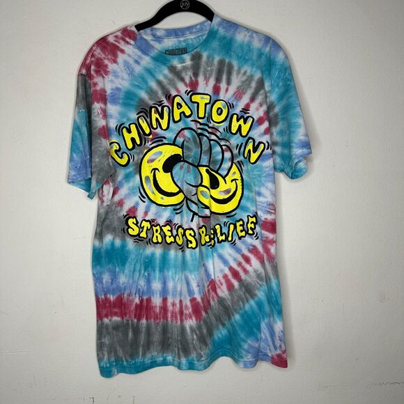 RARE Chinatown Market Multi-Color Tie Dye Stress Relief Graphic Short Sleeve Tee - Picture 10 of 10